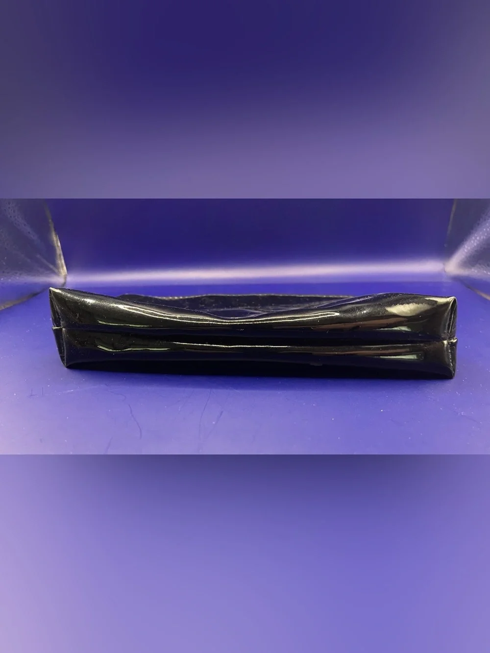Vintage Glossy Black Patent Leather Cosmetic Bag Gold Zipper Small